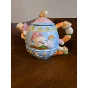 Ceramic Bunny Rabbit Mushroom Themed Teapot Tea For ONE 3 Piece Set